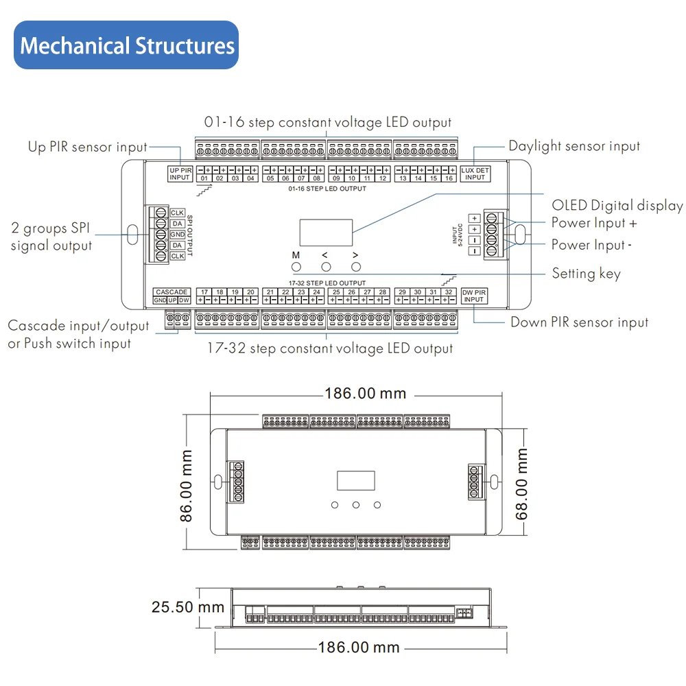 Imagem -03 - Stair Controller com Sensor de Movimento Pir Interruptor de Luz Noturna Escada Interior 32 Canais dc 5v 12v 24v Es32