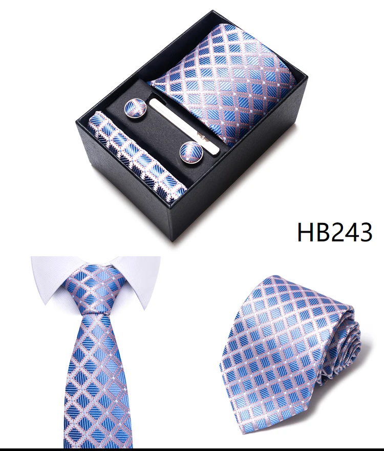 Hochwertige lila gestreifte Krawatte Taschentuch Manschettenknopf Set für Männer Krawatte Urlaub Geschenkbox Anzug Zubehör Hochzeit Gravats – Detail 21