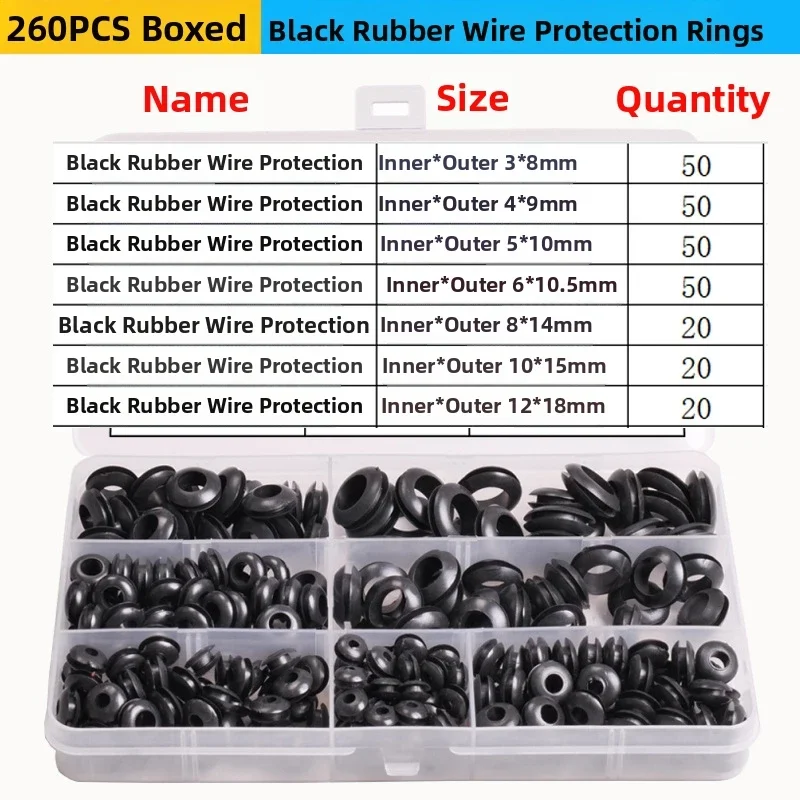 

Набор черно-белых резиновых втулок для защиты проводов: водонепроницаемые, огнестойкие, для герметизации и защиты кабелей