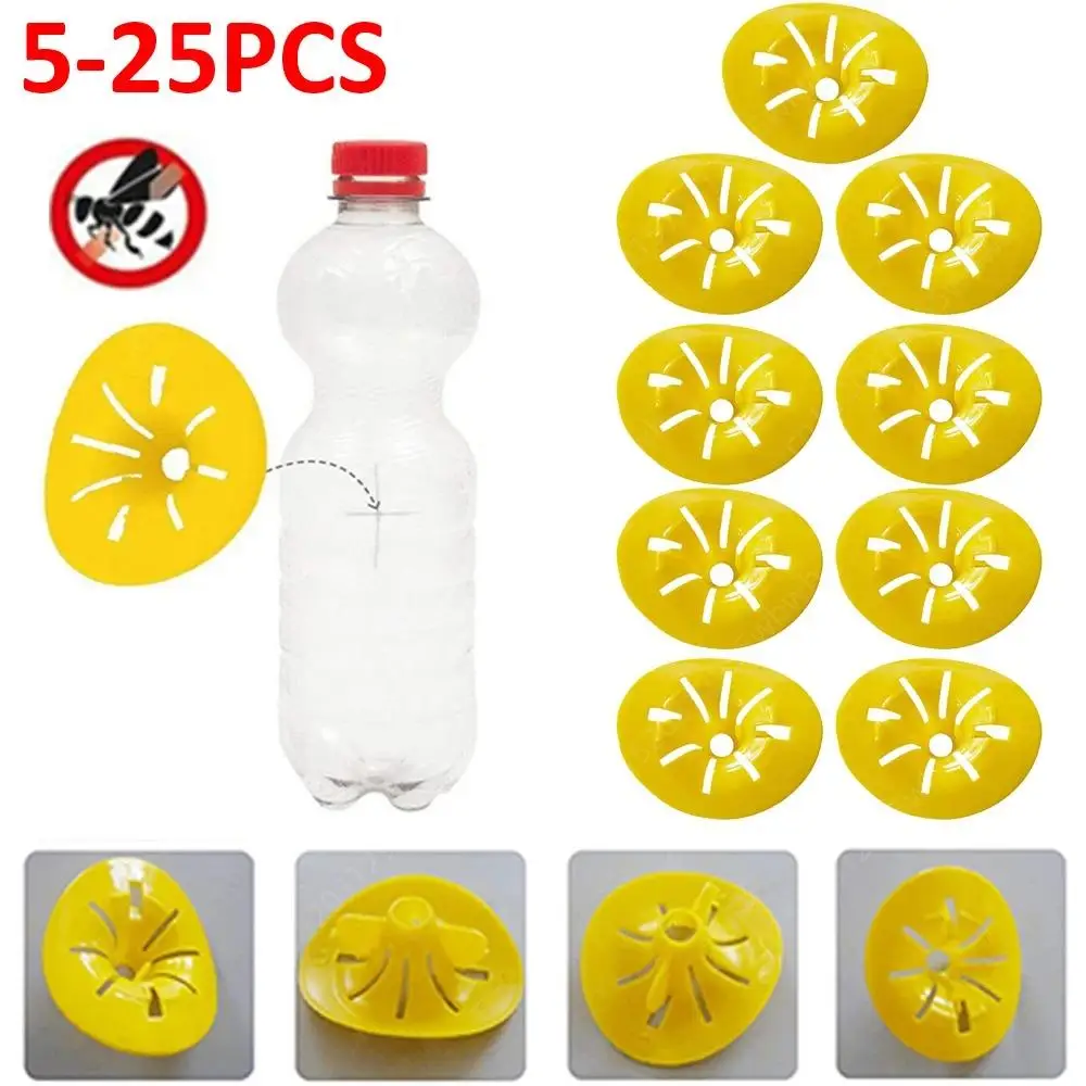 5-25PCS Reusable Yellow Plastic Bee Catcher Flower Shaped Flying Insects Funnel Wasp Trap Pest Control Killer Home Outdoor