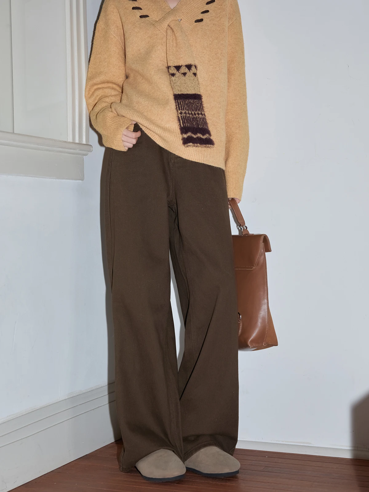 

High Waist Wide Leg Denim Pants Women's Loose Casual Coffee Color American Sle Retro Straight Tube Long Pants