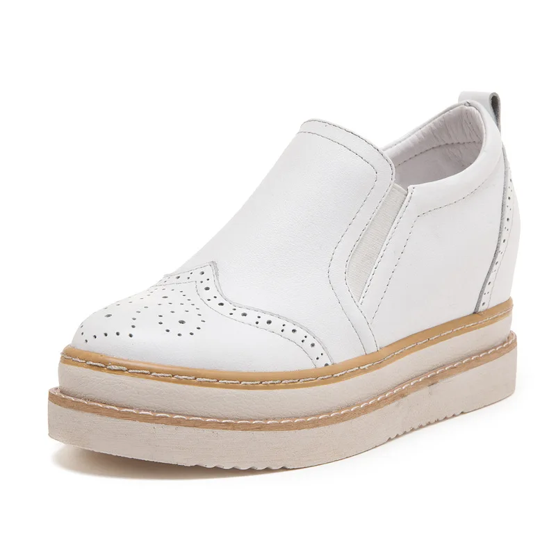 2026 Spring Shoes Genuien Leather Women's Interior Height Increasing Single Shoes Thick Soled Sponge Cake Casual Women's Shoes