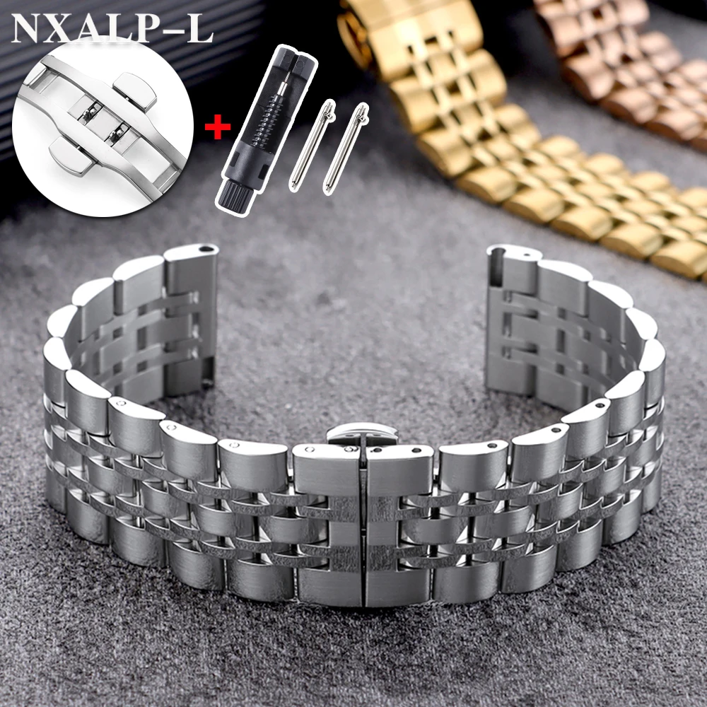 Bracelet de montre en acier inoxydable massif, boucle papillon 20mm 22mm pour Tissot pour citoyen pour Seiko, bracelet en métal à dégagement rapide