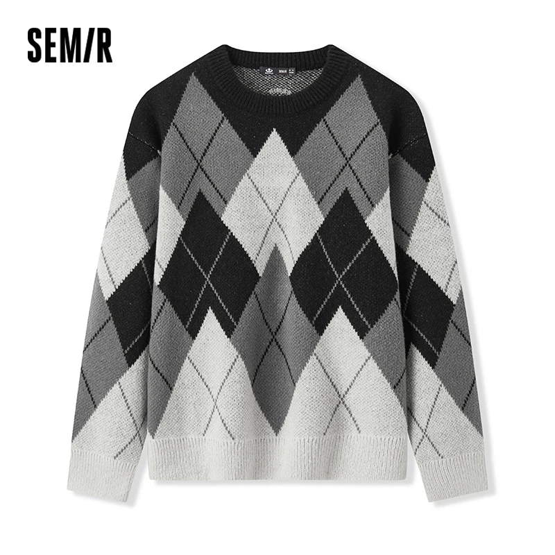 Semir Sweater Men 2024 Winter New Contrasting Colors Diamond Jacquard Knitted Sweater Couple