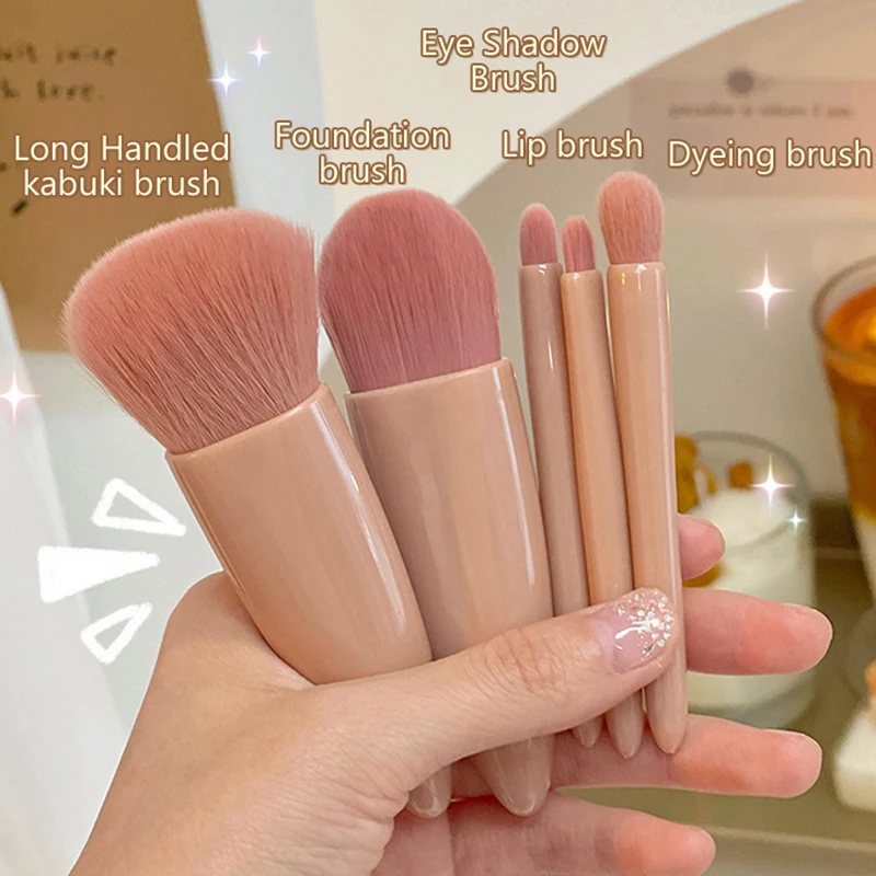 Juego de 5 brochas de maquillaje de tamaño de viaje, Mini brochas de maquillaje, Kit de brochas cosméticas de función completa pequeña con estuche y espejo Perfe