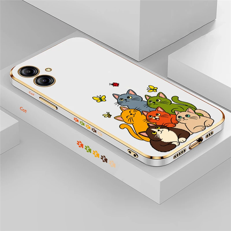 Cute Coloful Cats Phone Case For Samsung Galaxy A06 A05 A04 A03 Core A03s A02 S Shockproof Plating Silicone Soft Back Cover Capa