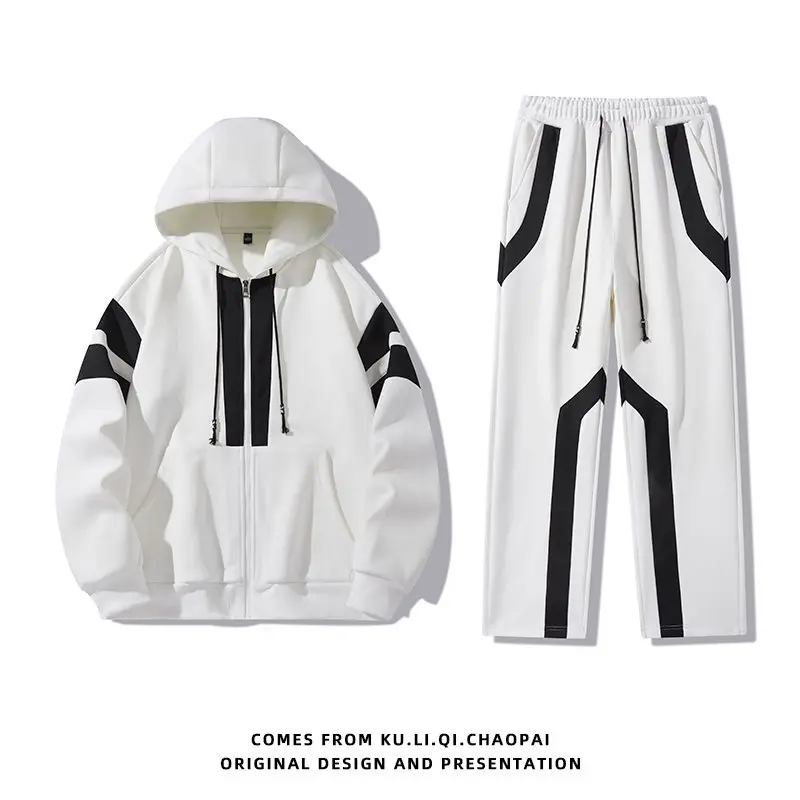 

Белый повседневный мужской весенний комплект из 100% полиэстера TZ8897P63: свободные брюки и лонгслив из махровой ткани