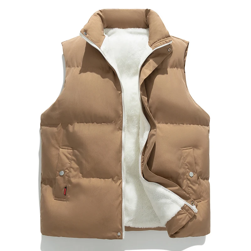 

Unisex Lamb Fleece Stand Up Collar Vest Autumn and Winter Warm Down Cotton Vest Men Oversized and Thick Velvet Jacket Vests