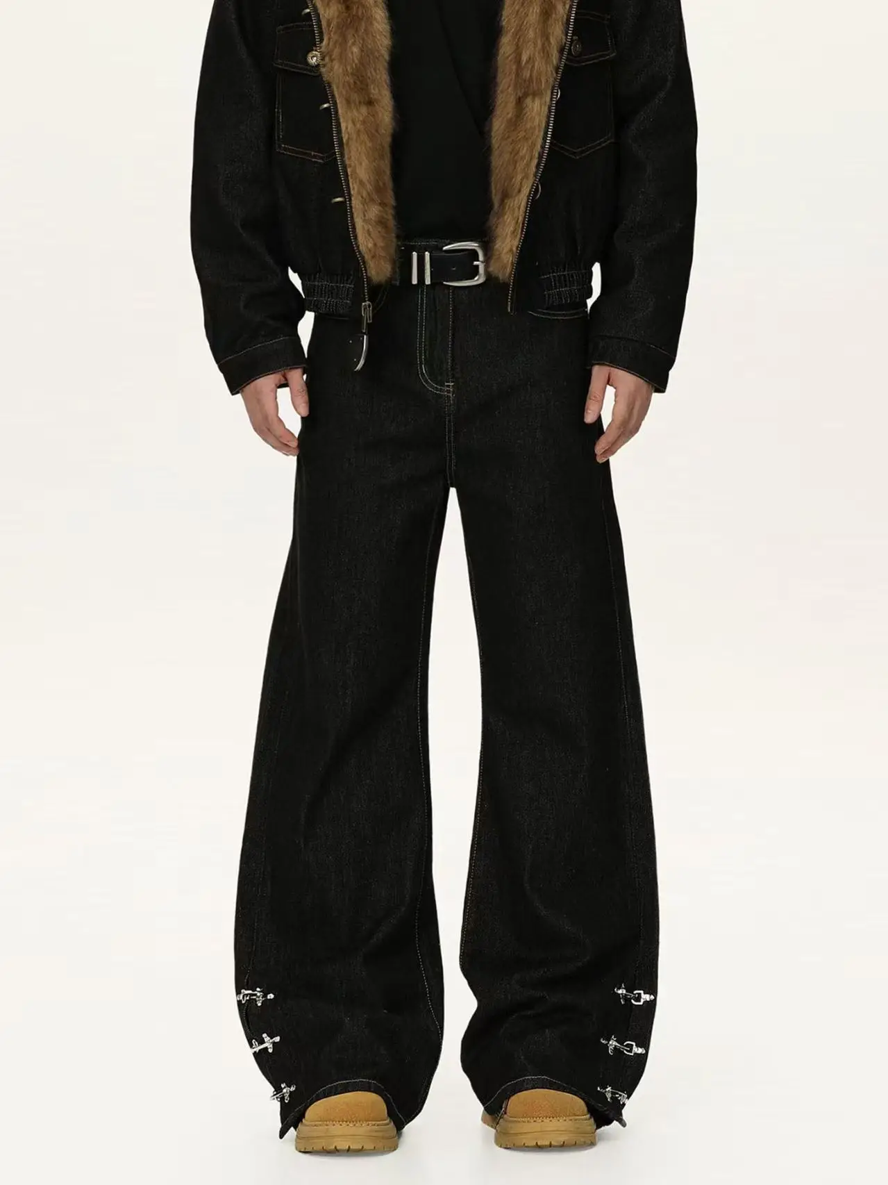 

American Retro Airplane Button Splicing For Men Women Hip-Hop Gothic High Street Micro-Flared Jeans Fashion Casual Streetwear