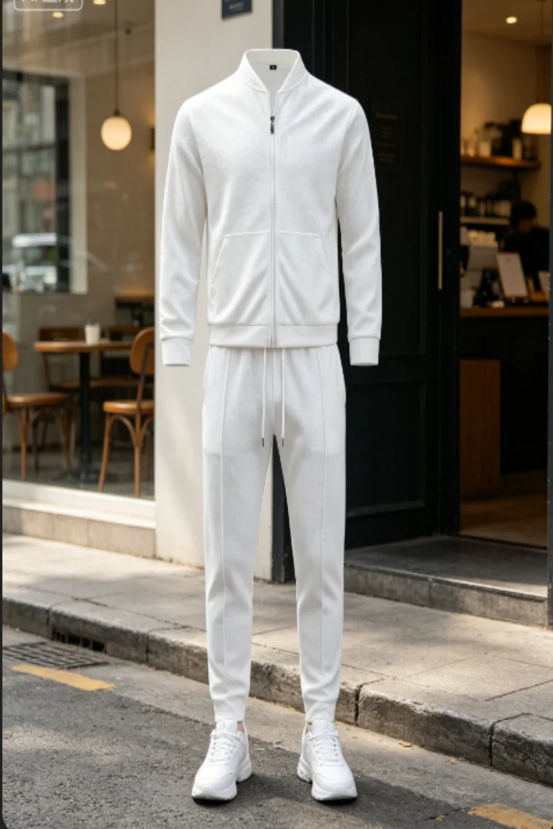 Fashion New Men Waffle Knit Baseball Jacket 2PCS Set Zip Pocket Coat Casual Streetwear Outerwear Spring Autumn Male Daily
