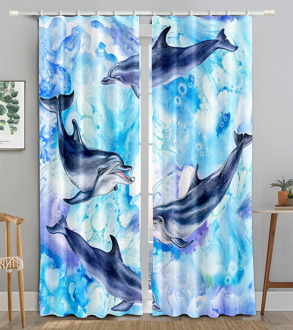 Colorful Watercolor Painting Animal Blackout Window Curtain for Living Room Bedroom Bathroom Kicthen Door Cupboard Decor Hooks