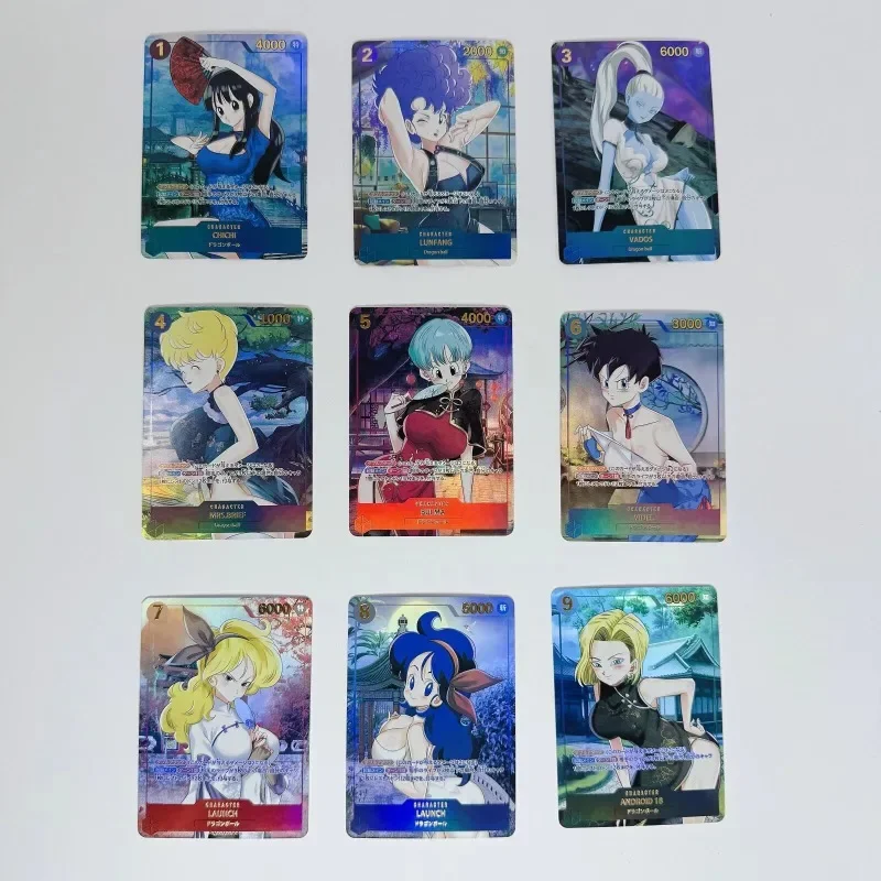 9pcs/set Dragon Ball Cheongsam Bulma Android 18 Mrs Brief DIY Refraction Flash Card Anime Classics Game Collection Cards Toy