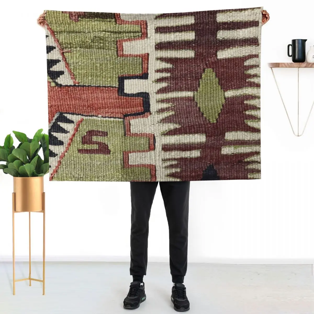Boho Kilim, Navaho Weave, Woven Textile, Persian Carpet Throw Blanket Summer Decoratives Flannel Cute Plaid Blankets