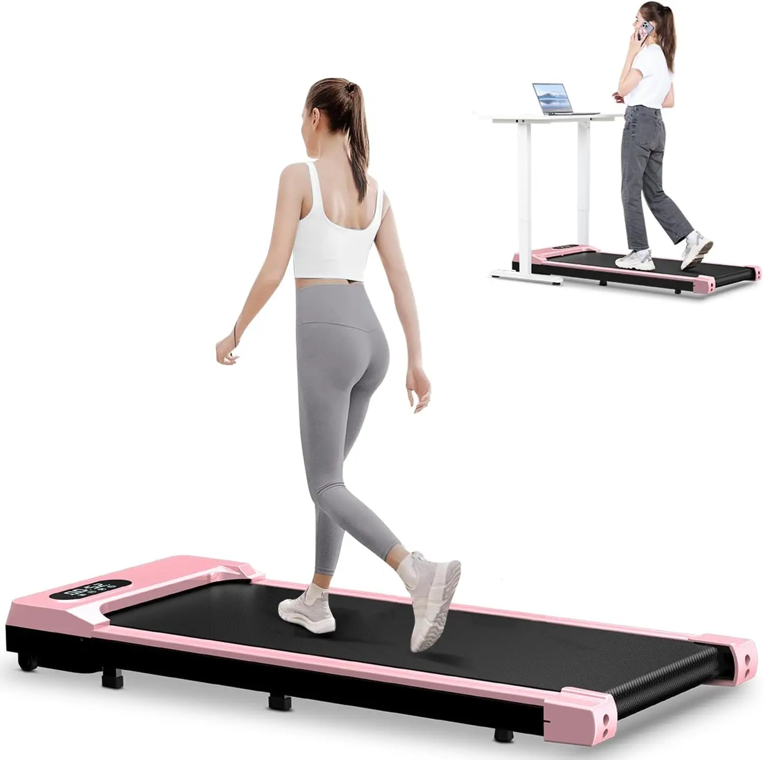 Walking Pad Under Desk 3 in 1, 2.5HP Portable Treadmill for Home Installation-Free, Remote Control LED Display, 300 LBS Capacity