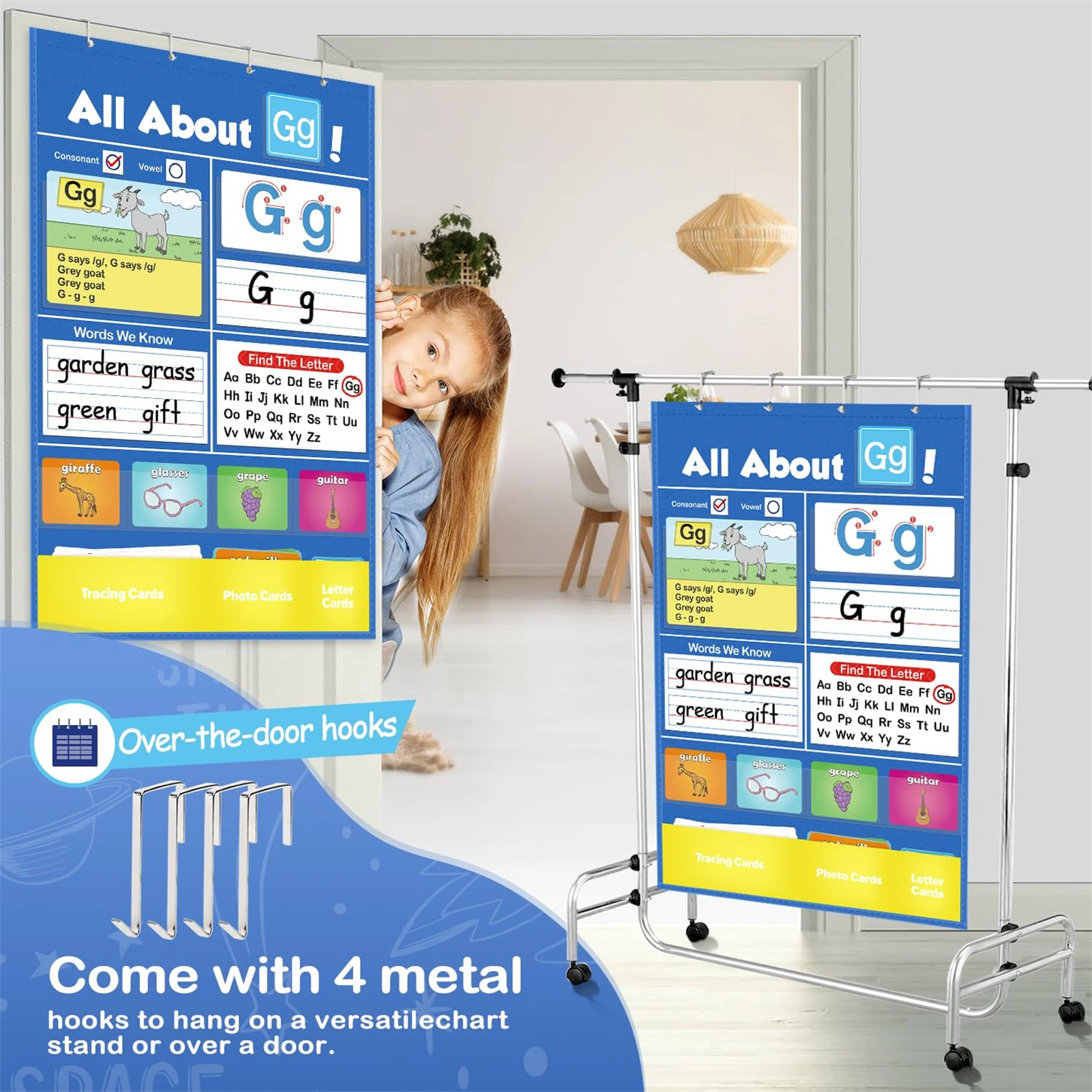 Alphabet Interactive  Learning Pocket Sleeve Chart Reusable Letter Learning Chart or Early Childhood Education Kids Classroom
