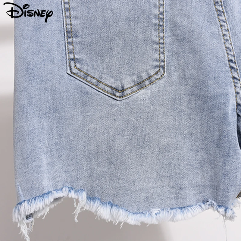 Disney New Arrival Top Fashion Cotton Women Embroidery Beading Mickey Mouse Female Summer Big Irregular Flash High Waist Short