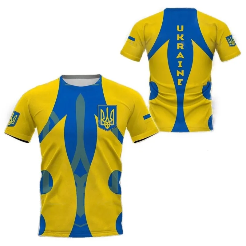 

UKRAINE Men's T-Shirt Summer Short Sleeve Ukraine National Emblem Flag Print Fashion Round Neck Pullover Shirt Men's Clothing