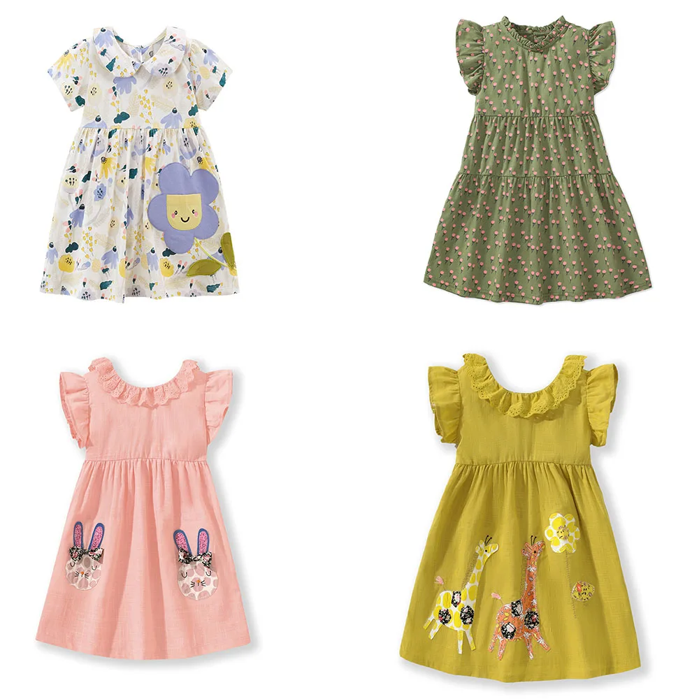 Spring meter 2-8 Jahre Neuankömmling Mädchen Kleider Blumen applikation heiß verkaufen Sommer Kinder Kleidung Kurzarm Baby Kleider – Detail 2