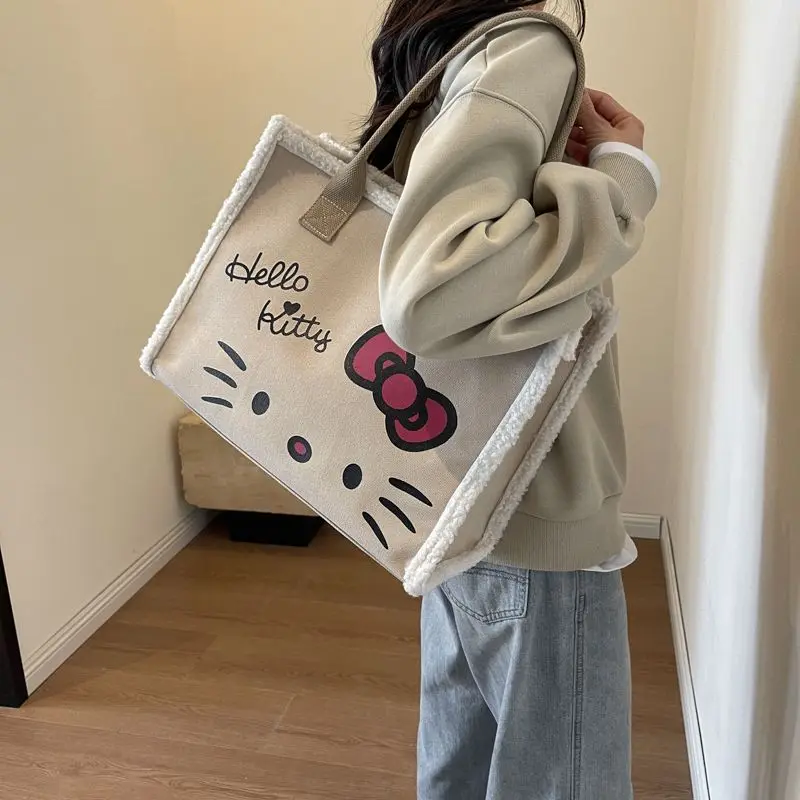 

Sanrio Hello Kitty большая сумка для девочек на одно плечо, студенческая Kawaii, новая многофункциональная холщовая сумка для отдыха большой емкости, хит продаж