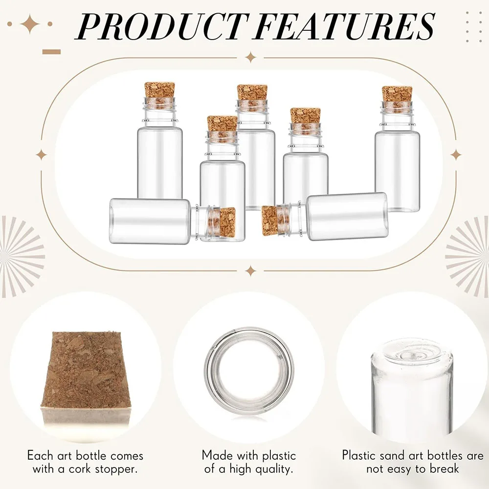 10ml Mini Plastic Bottles with Corks Tiny Clear Sand Art Bottles Wishing Vial for Wedding Birthday Party Decoration DIY Crafts