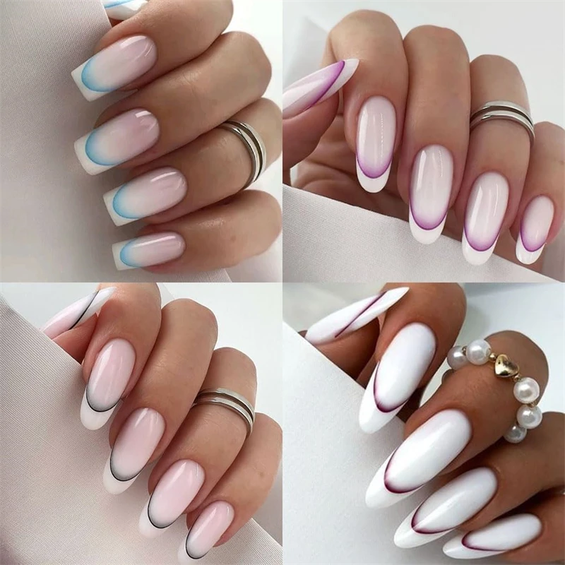 Colorful French Line Nail Art Stickers Gradient Color French Tip Design Nail Decals 3D Nail Tips Guides for Manicure Decoration