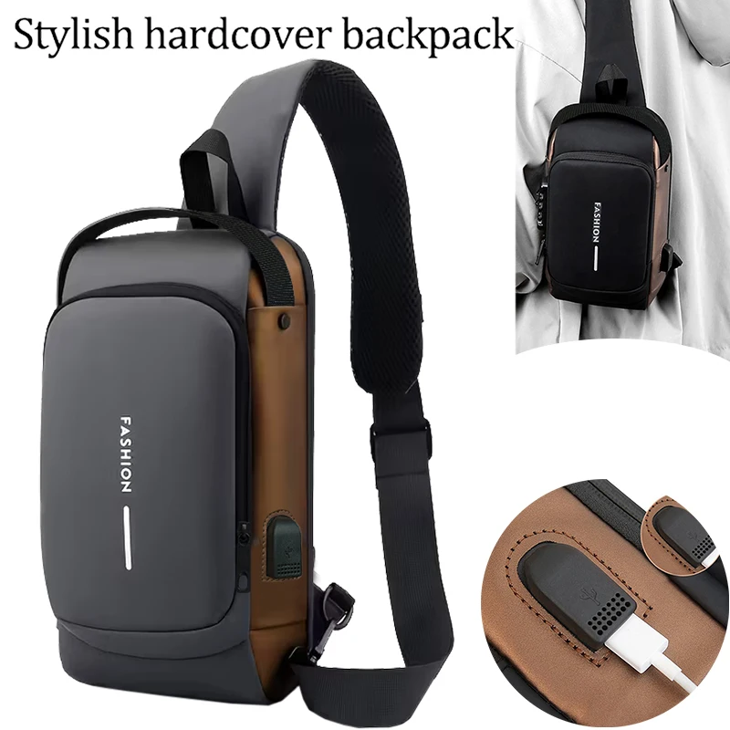 Men Anti-theft Sling Chest Bag With Password Lock USB Charging Port Waterproof Crossbody Backpack Casual Shoulder Bag for Daily