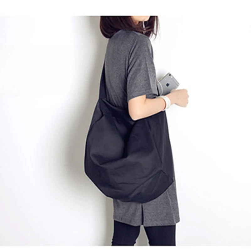 Крутая 3D холщовая сумка унисекс - черная простая стильная большая вместимость для спортивных путешествий через плечо