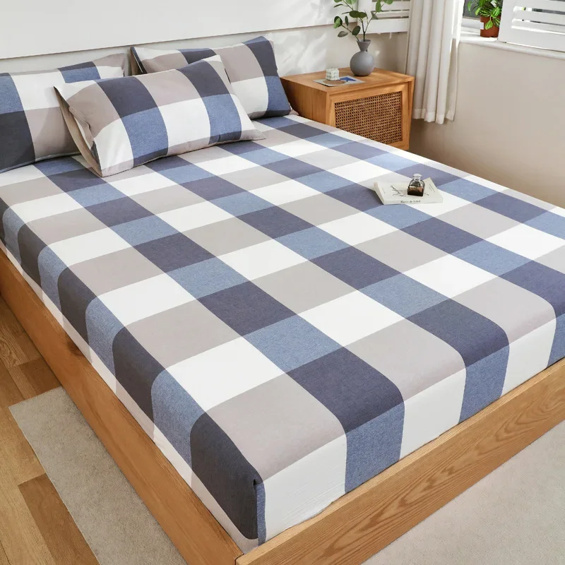 

Class A cotton yarn-dyed washed cotton mattress, mattress cover, single piece pure cotton mattress cover, plaid protective cover