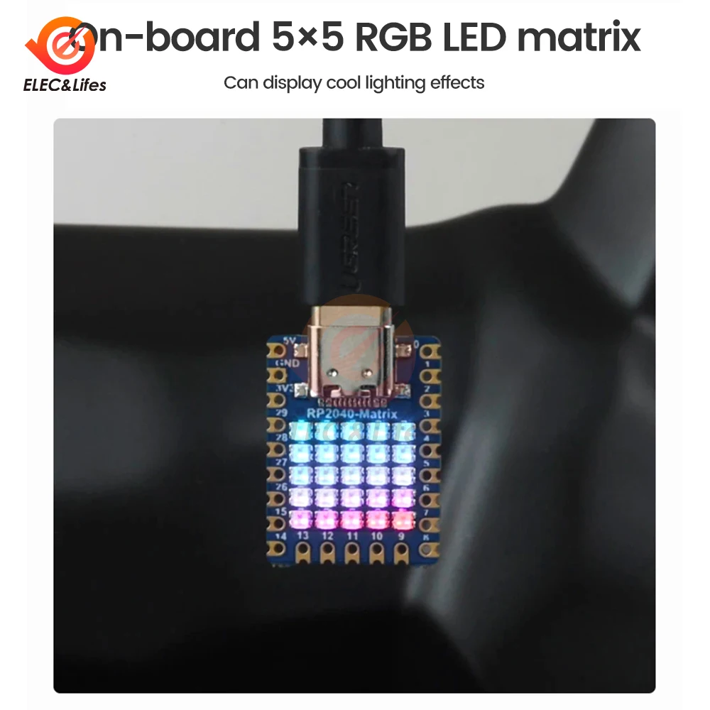 للوحة تطوير Raspberry Pi RP2040-Matrix 5 × 5 RP2040 RGB LED Matrix استنادًا على معالج RP2040 ثنائي النواة