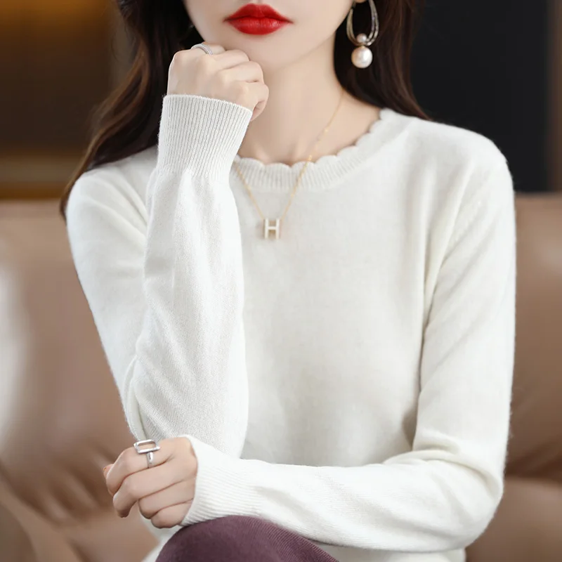 

Вязаный свитер, женские пуловеры, новый белый вязаный свитер с длинным рукавом и круглым вырезом, пуловер, женские топы, трикотажные изделия Sueters De Mujer Q1084