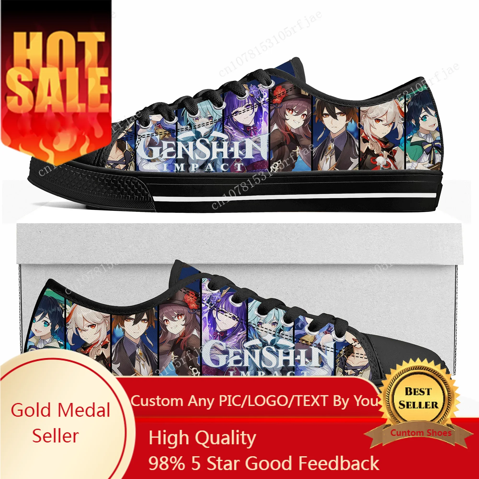 

Anime Cartoon Game Genshin Impact Low Top Sneakers Womens Mens Teenager Shoes Casual Tailor Made Canvas Sneaker