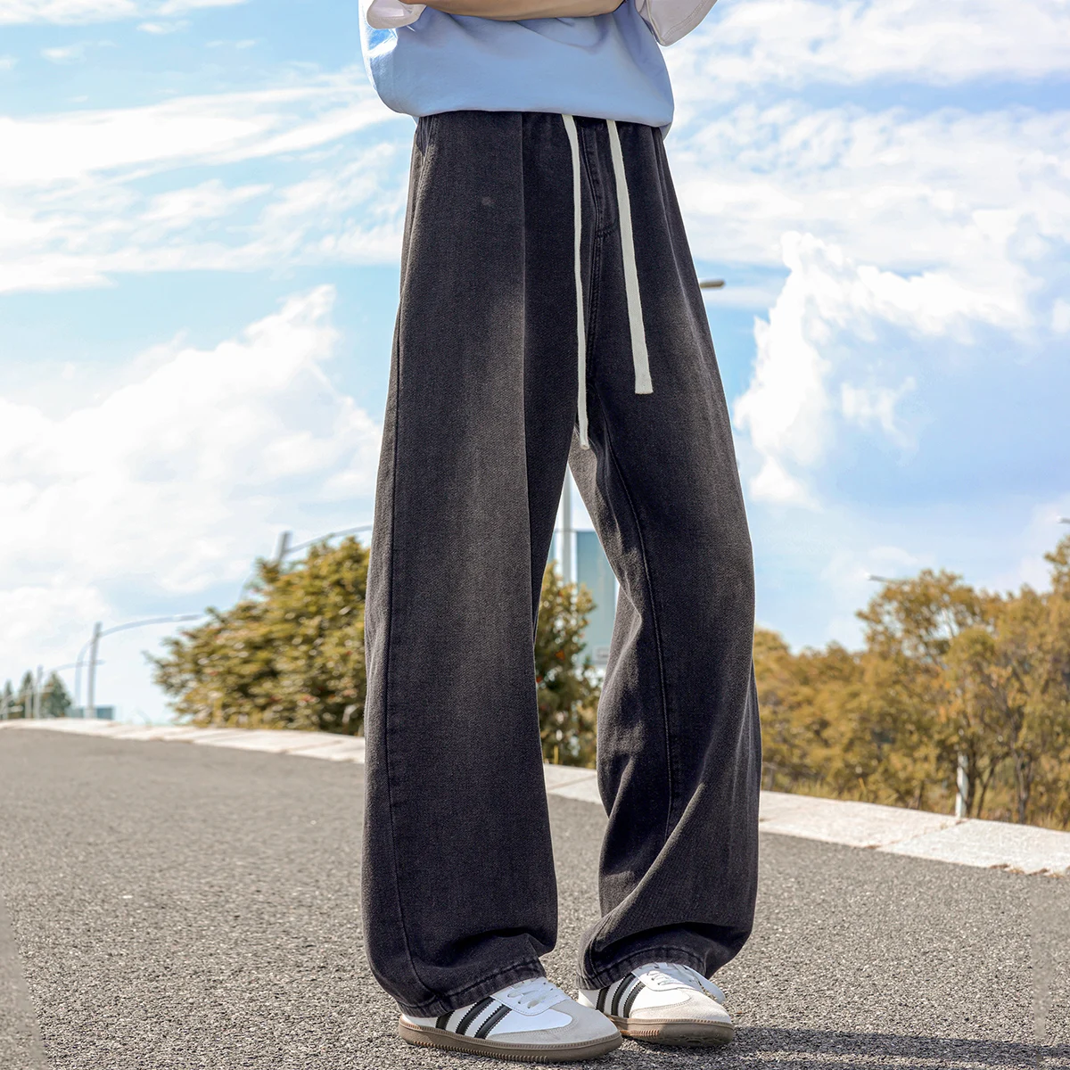 

Корейская уличная одежда, мешковатые джинсы, мужские модные свободные прямые широкие джинсовые брюки, осенняя новая мужская брендовая одежда, длинные джинсовые брюки