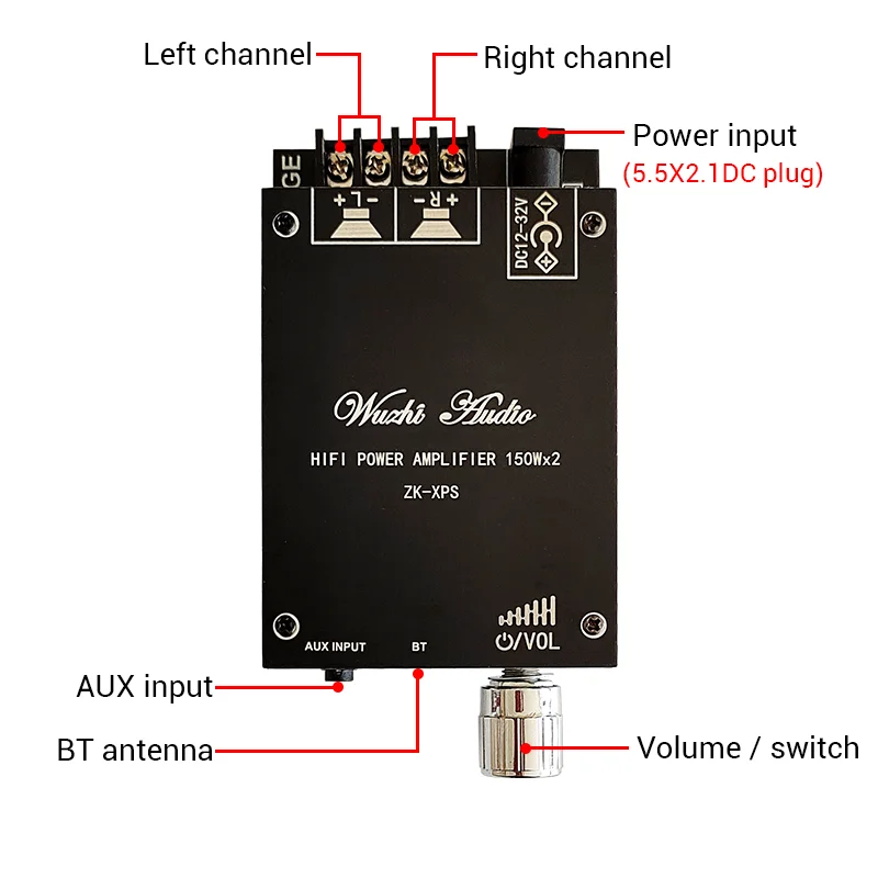 XPS 150W+150W TDA7498E Bluetooth 5.0 Wireless Audio Power Digital Amplifier Board Stereo Amp DC 12V 24V AUX Amplificador