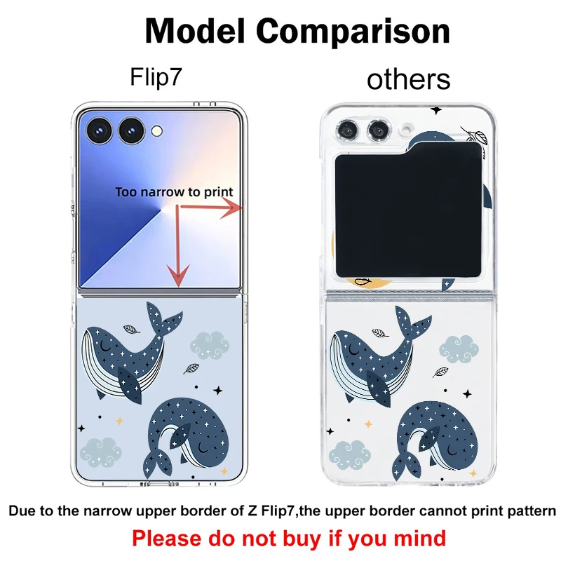 الحوت نمط قضية الهاتف لسامسونج غالاكسي Z Flip7 FE Flip6 Flip5 Flip4 واضح للطي الغلاف الصلب لسامسونج Z Flip 3 4 6 7 5G