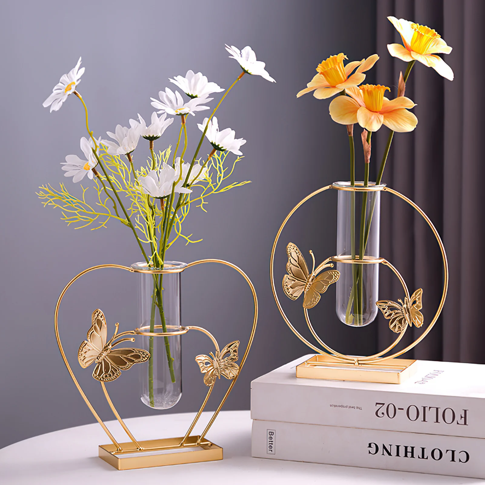 

Light Luxury Desktop Vase Golden Metal Butterfly Geometric Vase Ornaments For Dining Table Desk Teapoy Home Decoration Supplies
