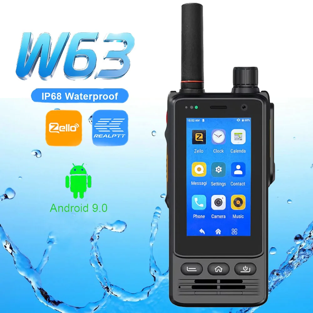 

ANYSECU W63 IP68 Waterproof 4G Network Radio Android 9.0 NFC GPS POC Walkie Talkie Work with Zello Real-ptt
