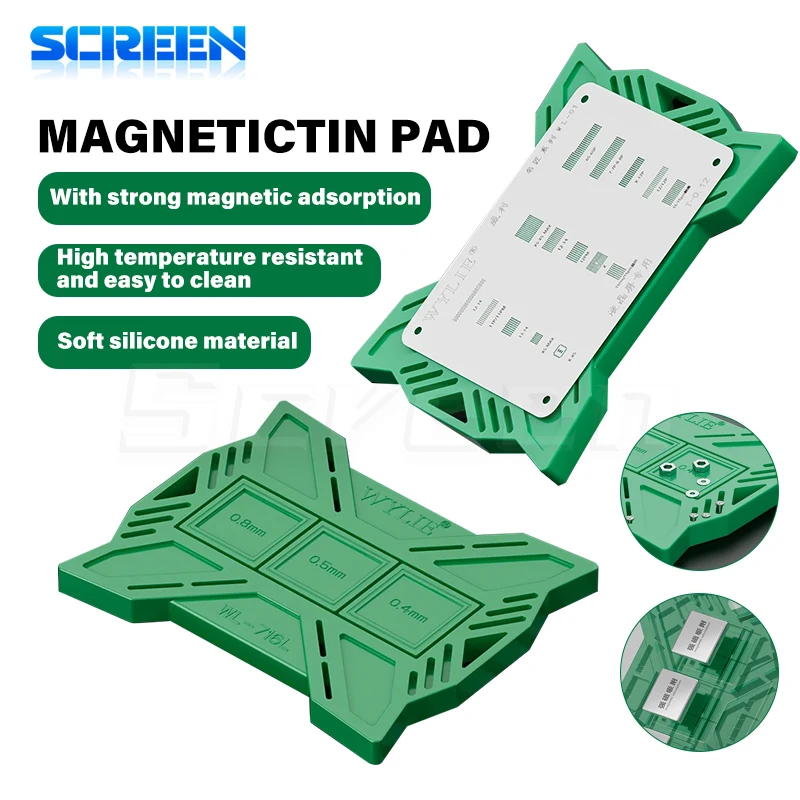 

WYLIE Magnetic Tin Implant Pad Universal BGA Reballing Platform Phone CPU IC Rework Adsorption Silicon Fixture