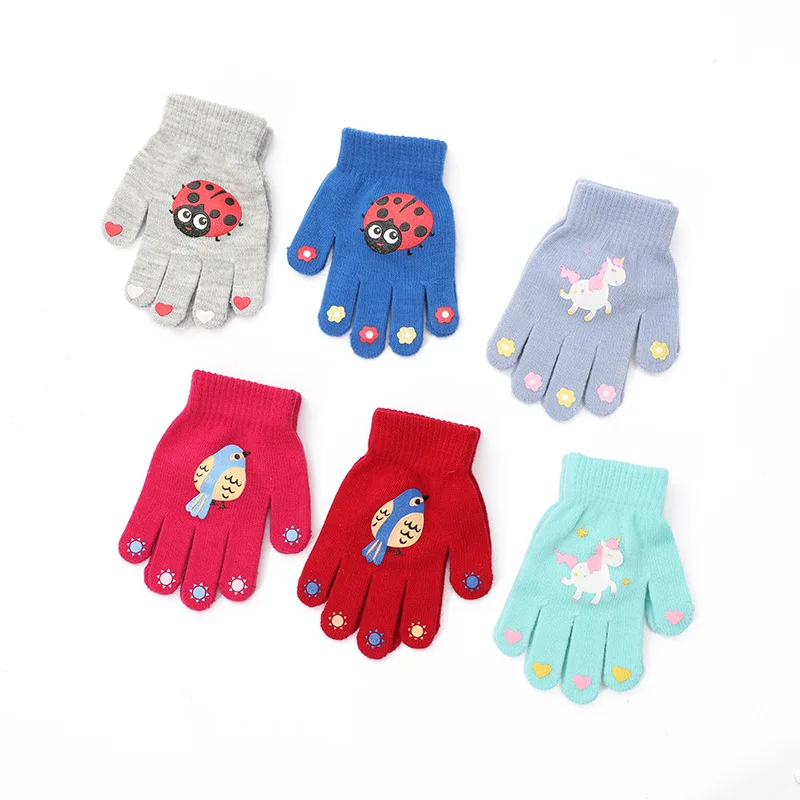 5-12 Years Cartoon Animals Kids Gloves Girls Boys Mittens Winter Keep Warm Knitted Children Full Finger Wrist Gloves