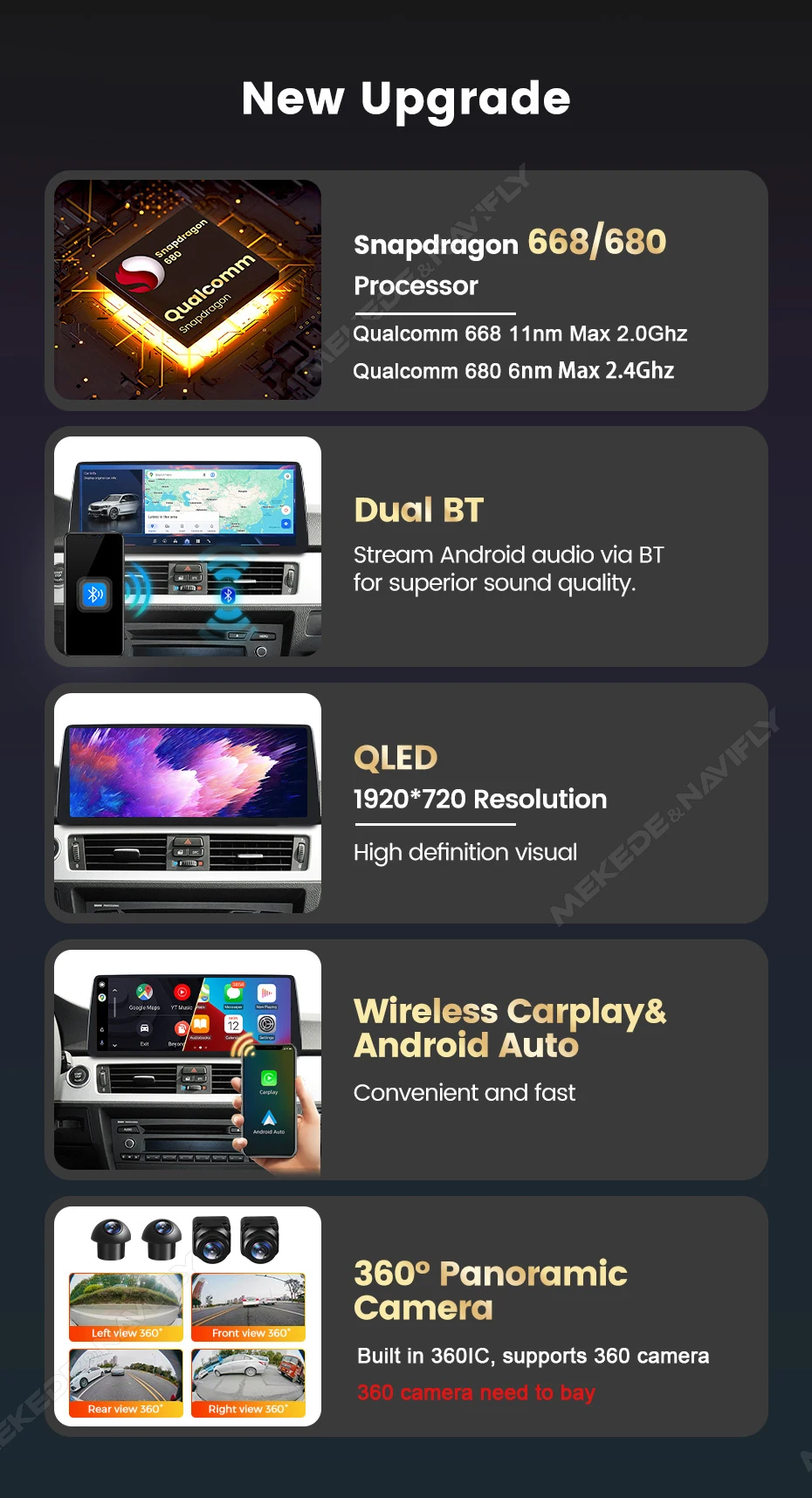 MEKEDE Android 14 Wireless CarPlay Auto Dual BT Auto-Multimedia-Player für BMW 2er F45 F46 F87 Snapdragon QLED 4G LTE WiFi – Detail 8