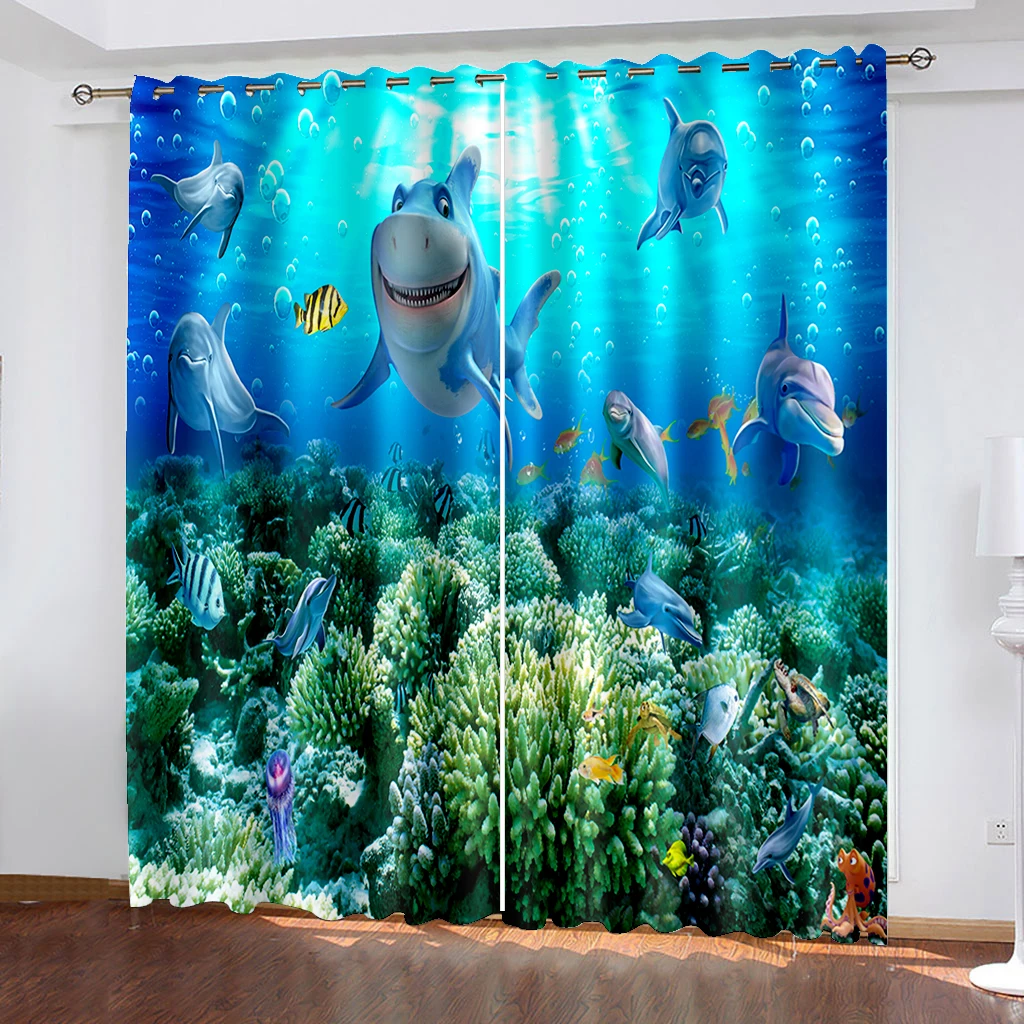 Photo 3d ocean dolphin curtains 3D Curtain Printing Blockout Polyester Photo Drapes personality curtains