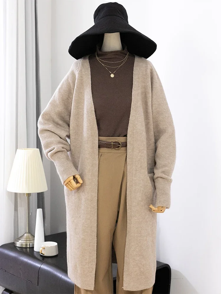 

Women Solid Color Loose Thick Warm Sweater Cardigan Pocket Ladies Spring Autumn V Neck Knitted Coat Female Casual Tops C-124