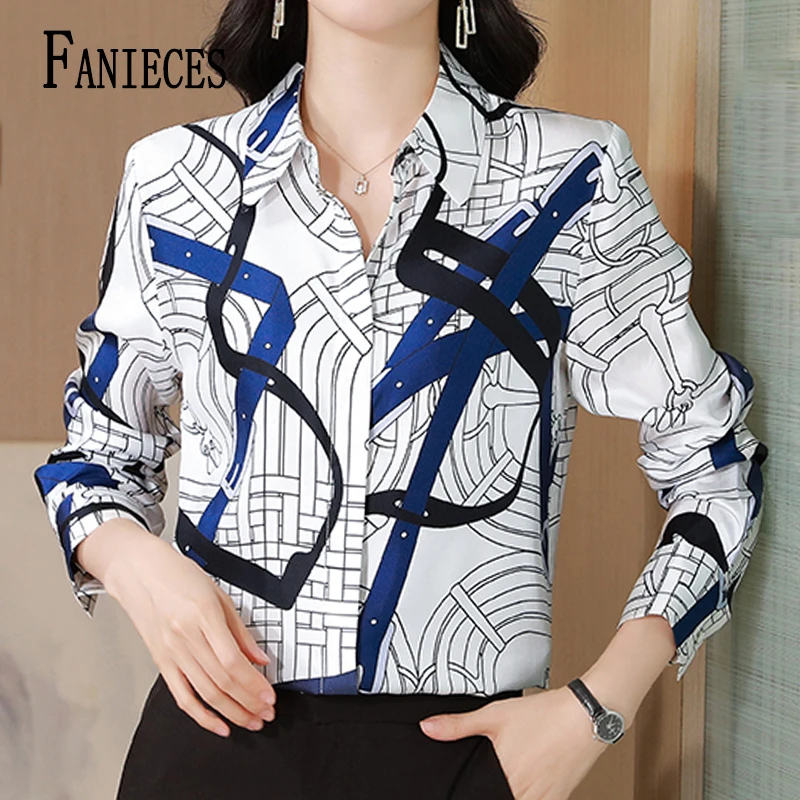 

FANIECES Plus Size 3XL Elegant Blouses 2024 Luxury Designer Clothes Woman Autumn Long Sleeve Striped Print Casual Female Shirt