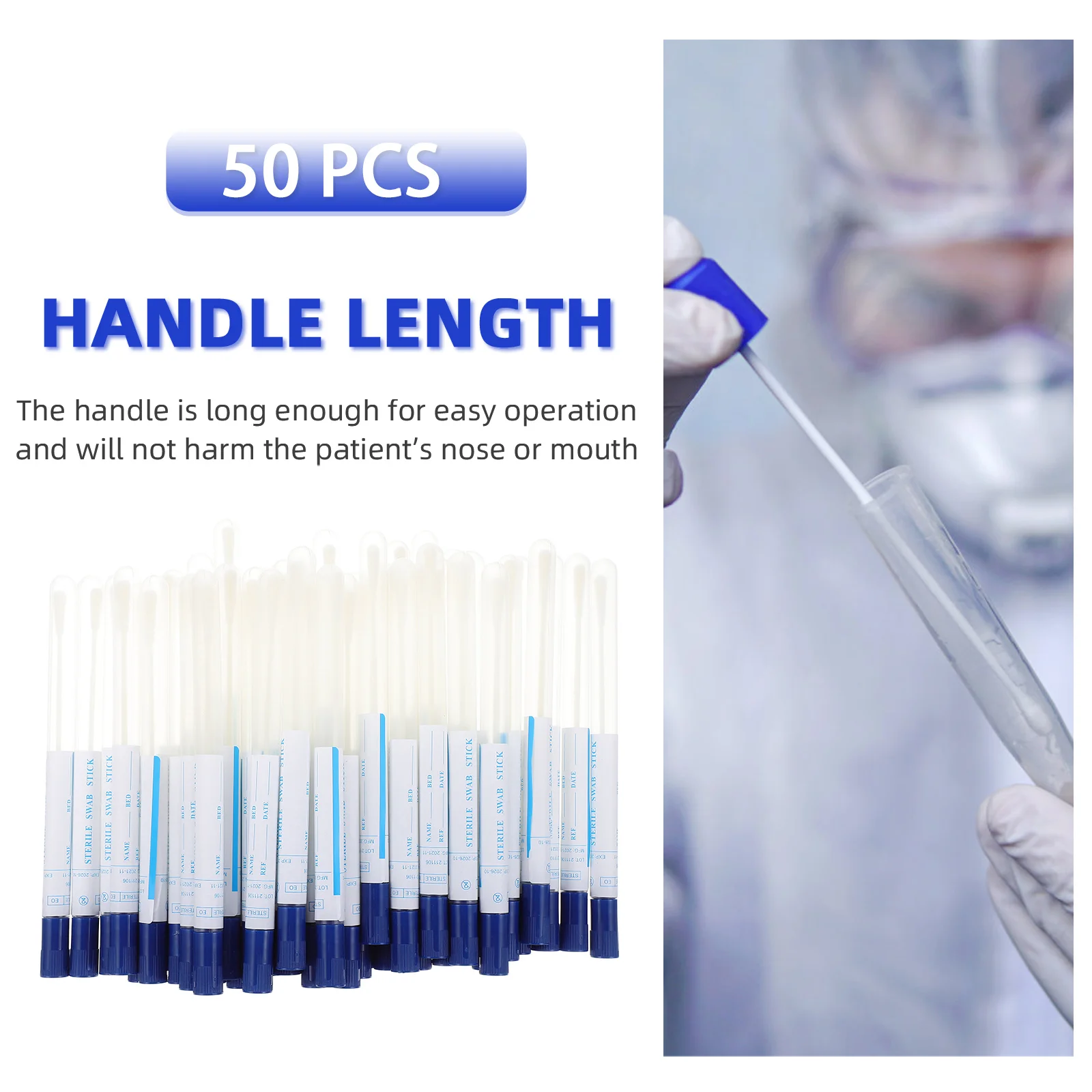 50 ชุด Sampling Swab Pharynx Swabs แบบพกพา Throat Supply ปราศจากเชื้อ Professional