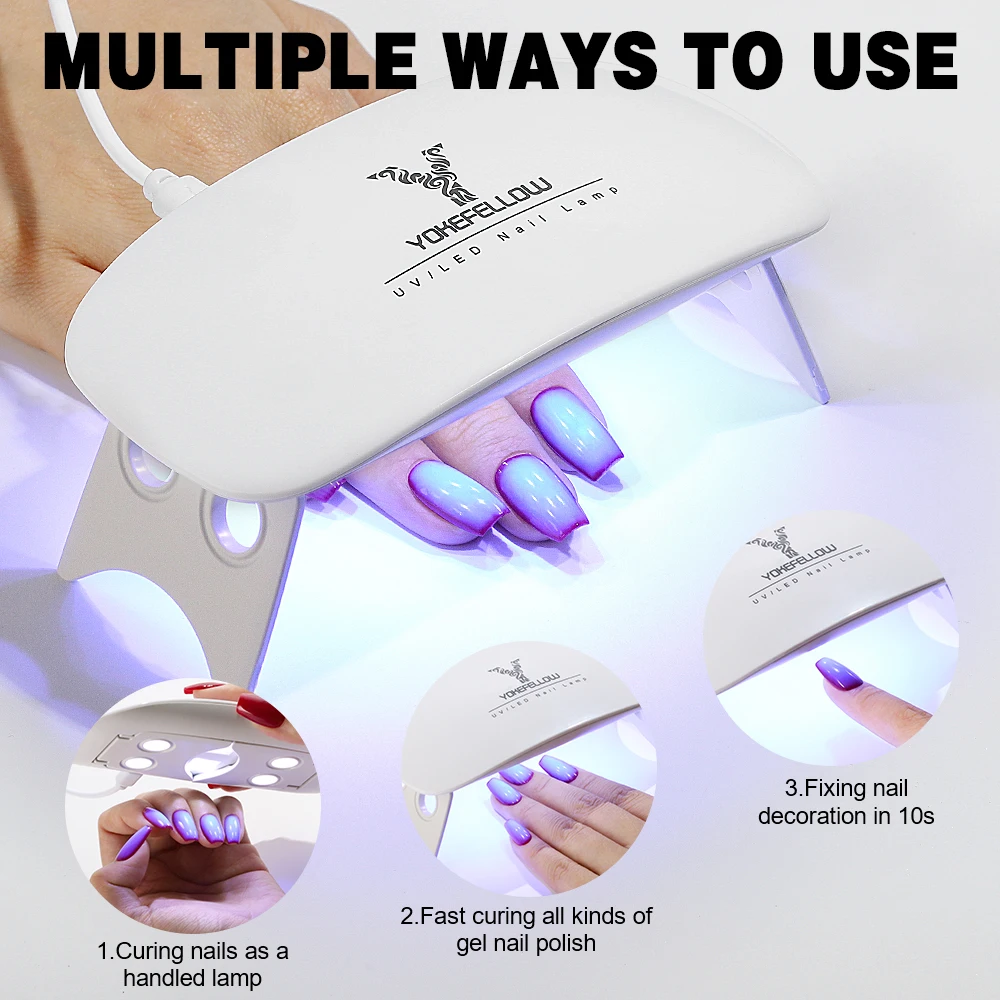 YOKEFELLOW UV LED Nail Lamp Mini UV Light for Gel Nails USB Portable Fast Drying Gel Polish Curing Light for nail salon home DIY