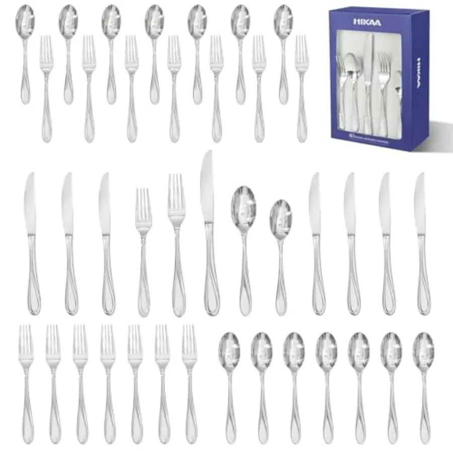 

Wave Design Silverware Gift Set for Wedding 40-Piece Artistic Stainless Steel Flatware in Gift Box Fibonacci Pattern Cutlery Se