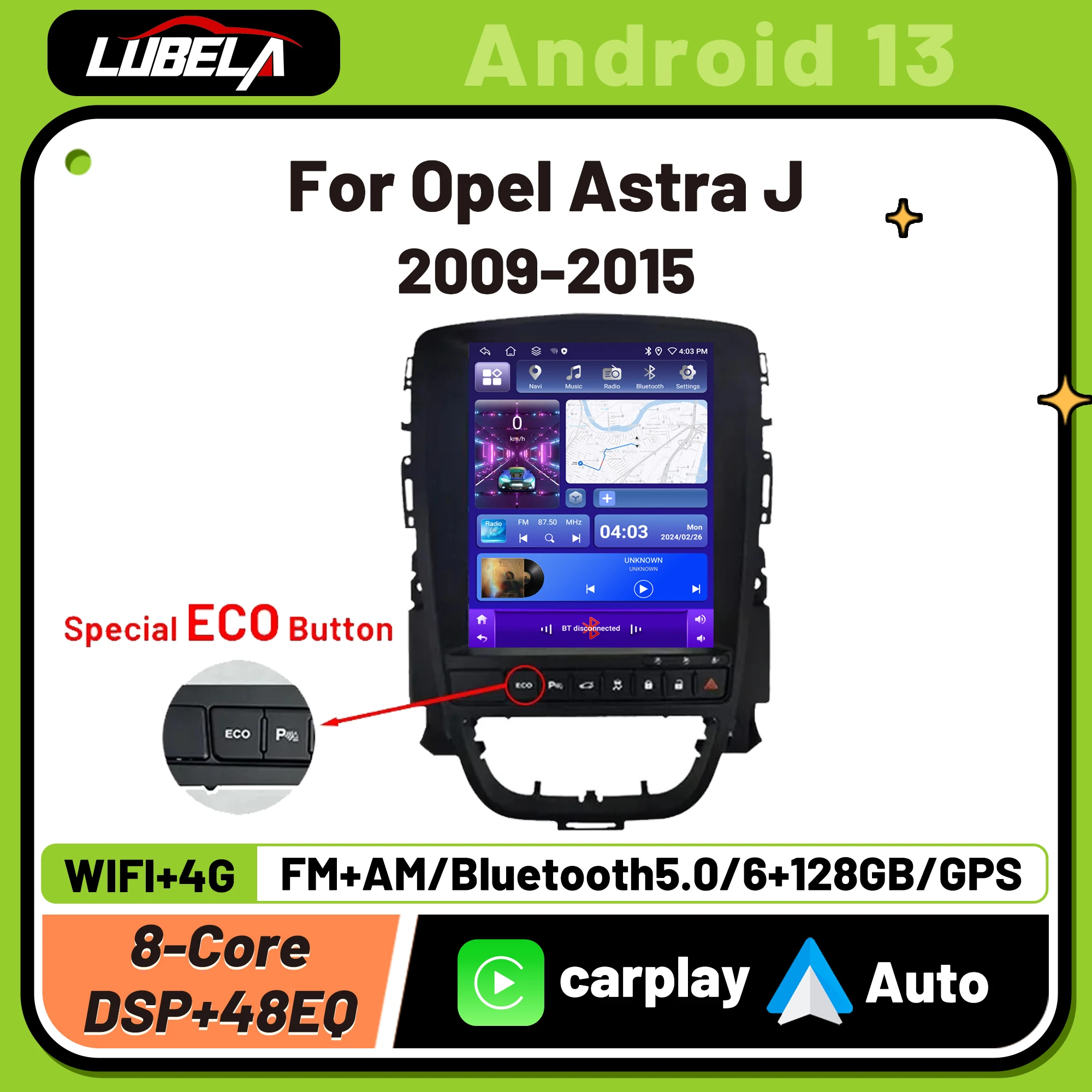 

Автомагнитола на Android 13,0 для Opel Astra J, Vauxhall, Buick Verano 2009-2015, мультимедийное видео, 2DIN, 4G, Carplay, DVD, Тесла, стиль ECO