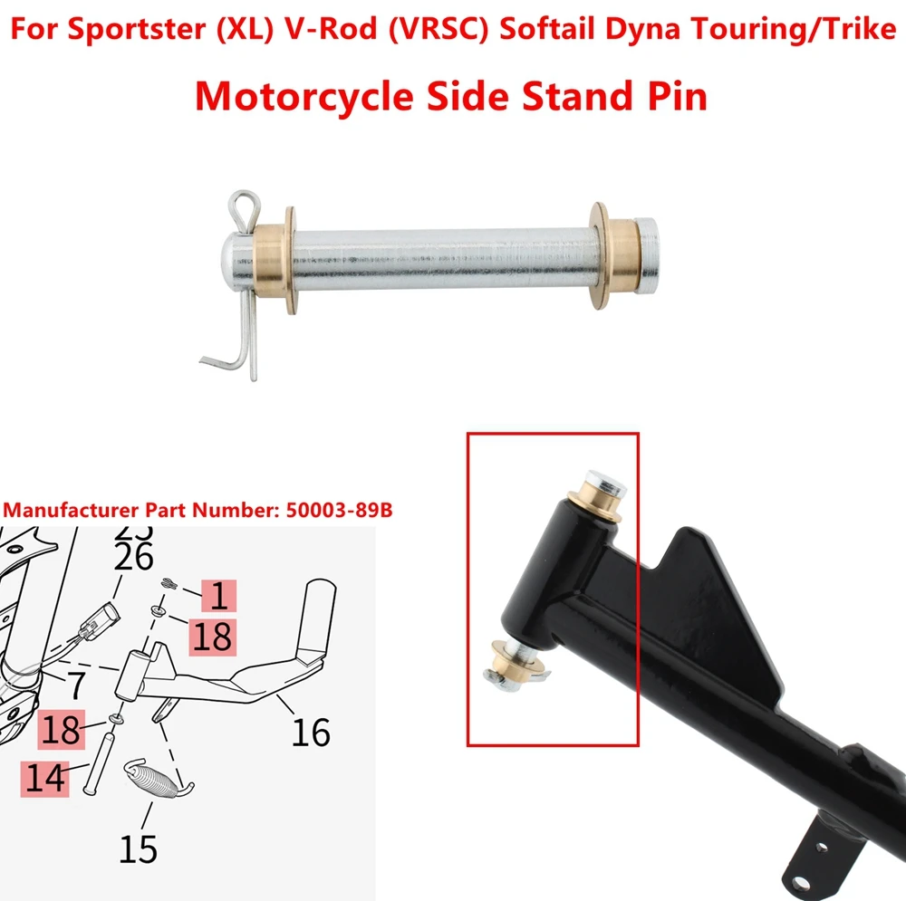 Para Harley Sportster (XL) Softail Dyna Touring/Trike: Pino de Parafuso do Descanso Lateral (Pino Guia) - Número da Peça do Fabricante: 50003-89B