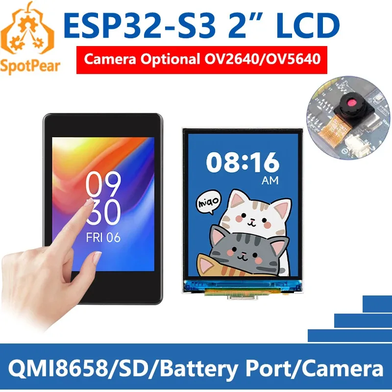 Waveshare ESP32-S3 2인치 용량성 터치 디스플레이 IPS 240×320 카메라 터치 옵션은 WiFi Bluetooth 개발 보드를 지원합니다.
