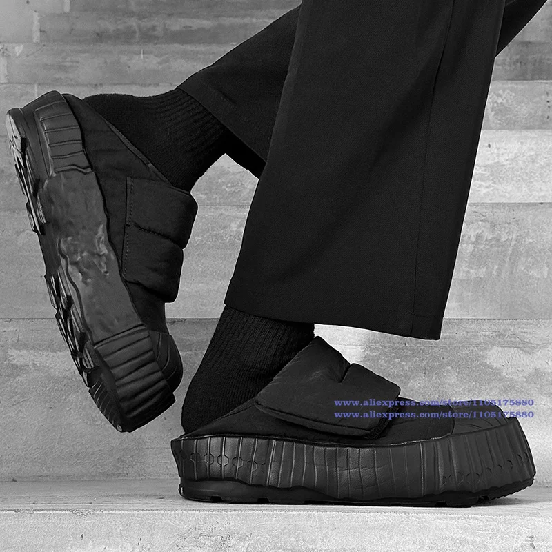 

Black Leather Sneakers Men's Snow Boots Round Toe Thick-Soled Ankle Booties Luxury Designer Men's Shoes Winter Botas Mujer