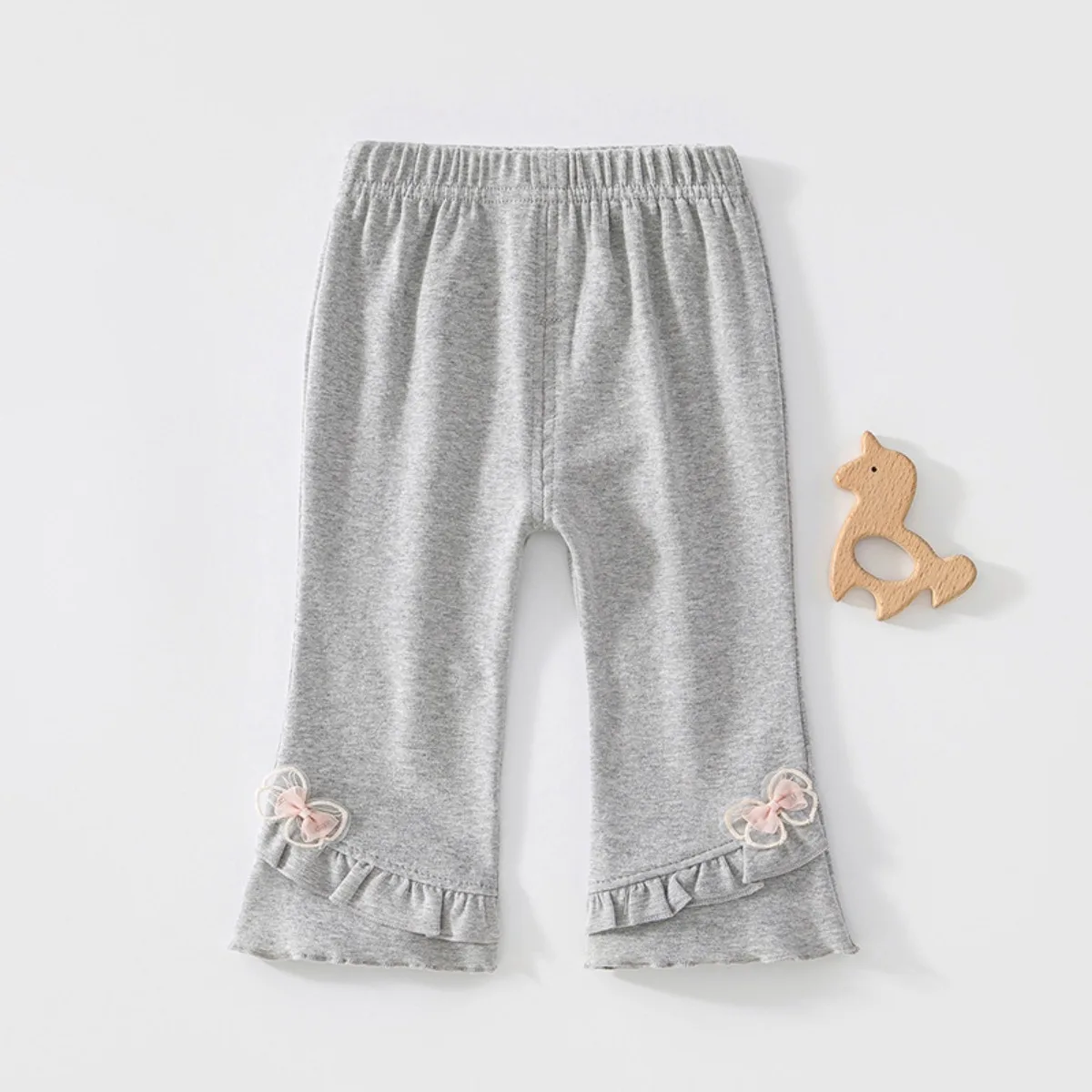 Soft Cotton Baby Girl Pants Convertible Split Crotch Toddler Trousers Bowknot Applique Elastic Waist Leggings Spring Autumn 1-3Y